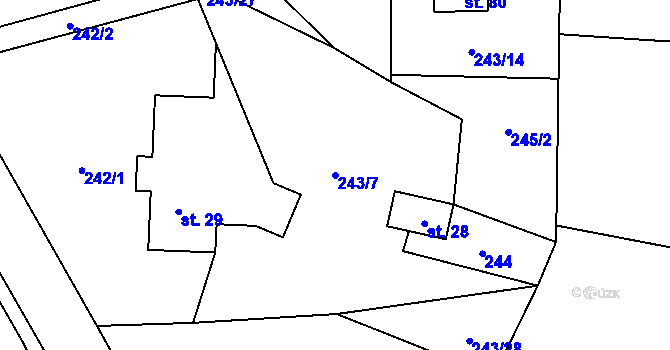 Parcela st. 243/7 v KÚ Travná u Horního Bradla, Katastrální mapa