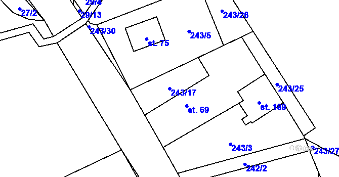 Parcela st. 243/17 v KÚ Travná u Horního Bradla, Katastrální mapa