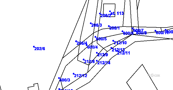 Parcela st. 600/4 v KÚ Travná u Horního Bradla, Katastrální mapa