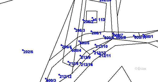 Parcela st. 600/5 v KÚ Travná u Horního Bradla, Katastrální mapa