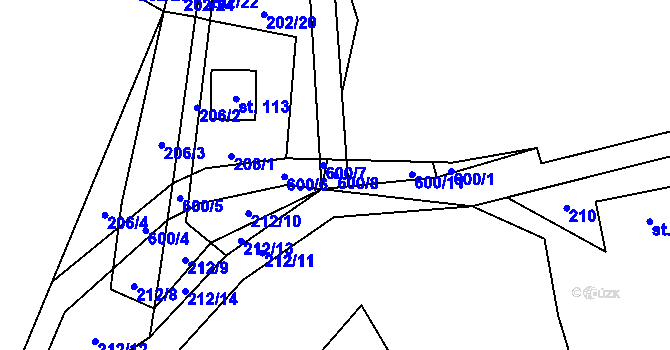 Parcela st. 600/8 v KÚ Travná u Horního Bradla, Katastrální mapa