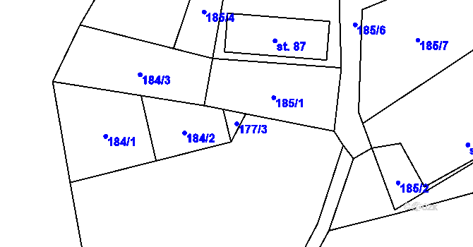 Parcela st. 177/3 v KÚ Travná u Horního Bradla, Katastrální mapa