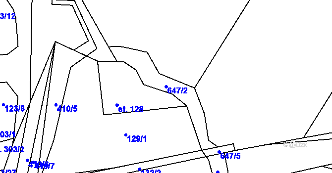Parcela st. 647/2 v KÚ Travná u Horního Bradla, Katastrální mapa
