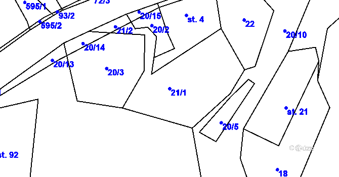 Parcela st. 21/1 v KÚ Travná u Horního Bradla, Katastrální mapa