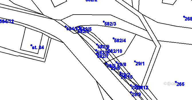 Parcela st. 582/8 v KÚ Travná u Horního Bradla, Katastrální mapa