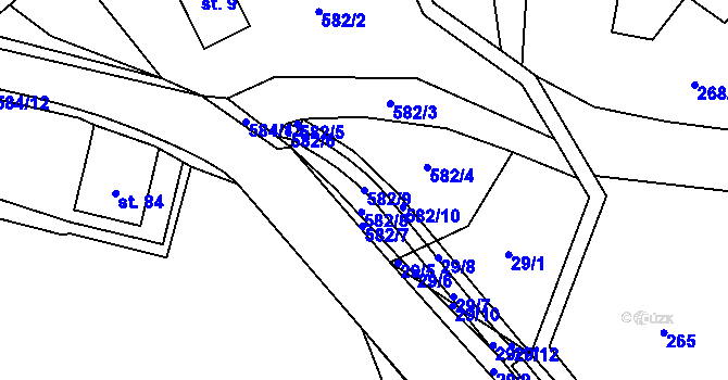 Parcela st. 582/9 v KÚ Travná u Horního Bradla, Katastrální mapa