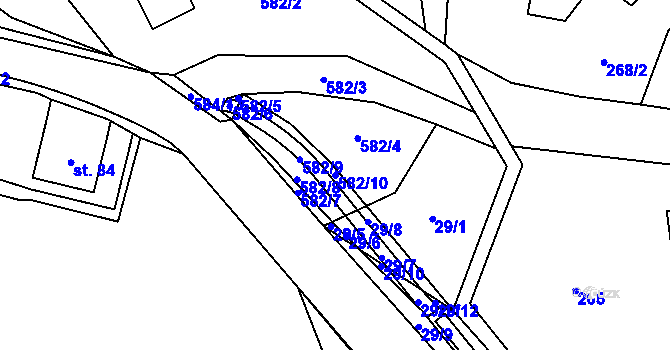 Parcela st. 582/10 v KÚ Travná u Horního Bradla, Katastrální mapa