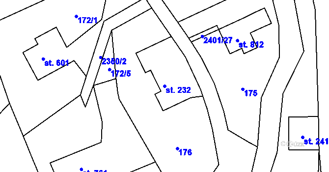 Parcela st. 232 v KÚ Horní Branná, Katastrální mapa