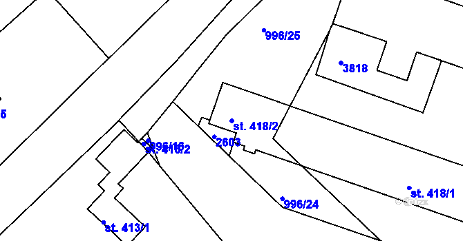 Parcela st. 418/2 v KÚ Horní Branná, Katastrální mapa