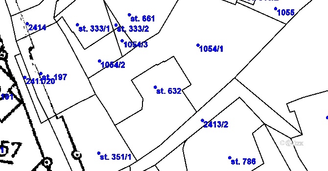 Parcela st. 632 v KÚ Horní Branná, Katastrální mapa