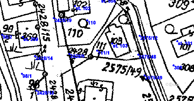 Parcela st. 111/1 v KÚ Horní Branná, Katastrální mapa