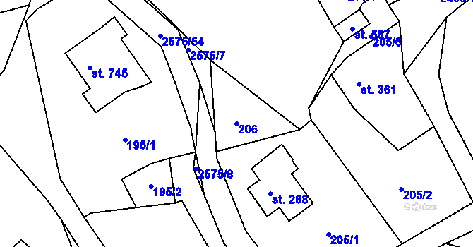 Parcela st. 206 v KÚ Horní Branná, Katastrální mapa