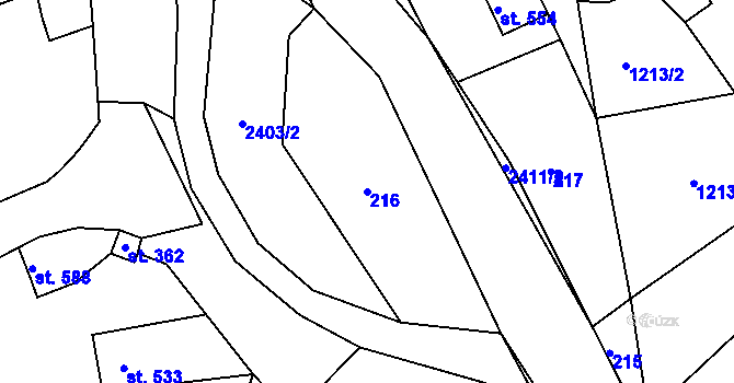 Parcela st. 216 v KÚ Horní Branná, Katastrální mapa