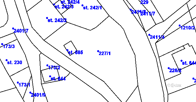 Parcela st. 227/1 v KÚ Horní Branná, Katastrální mapa