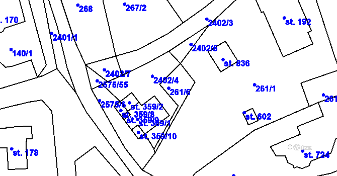 Parcela st. 261/6 v KÚ Horní Branná, Katastrální mapa
