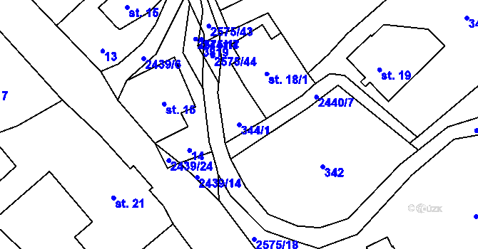 Parcela st. 344/1 v KÚ Horní Branná, Katastrální mapa