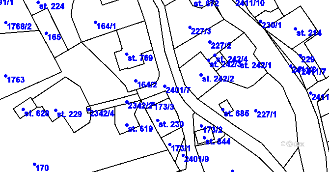 Parcela st. 2401/7 v KÚ Horní Branná, Katastrální mapa