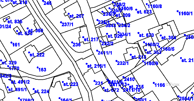 Parcela st. 2411/1 v KÚ Horní Branná, Katastrální mapa