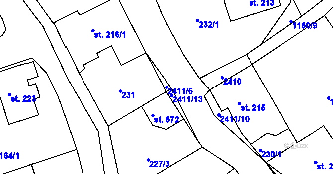 Parcela st. 2411/6 v KÚ Horní Branná, Katastrální mapa