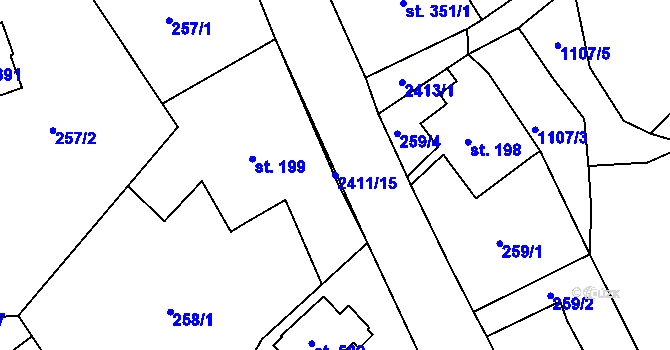 Parcela st. 2411/15 v KÚ Horní Branná, Katastrální mapa