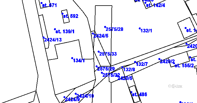 Parcela st. 2575/33 v KÚ Horní Branná, Katastrální mapa