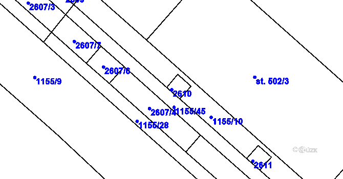 Parcela st. 2610 v KÚ Horní Branná, Katastrální mapa
