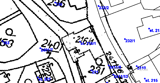 Parcela st. 216/1 v KÚ Horní Branná, Katastrální mapa