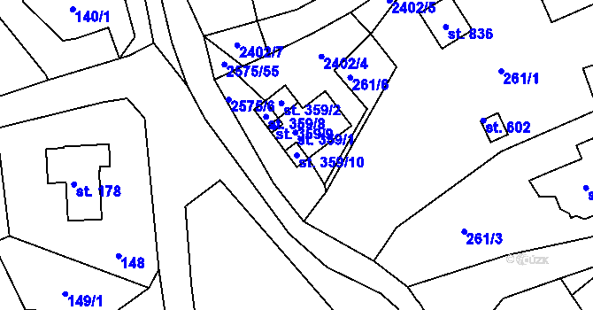 Parcela st. 359/10 v KÚ Horní Branná, Katastrální mapa