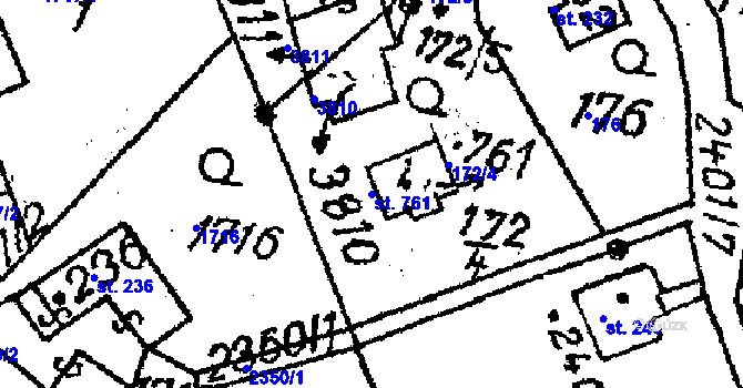 Parcela st. 761 v KÚ Horní Branná, Katastrální mapa