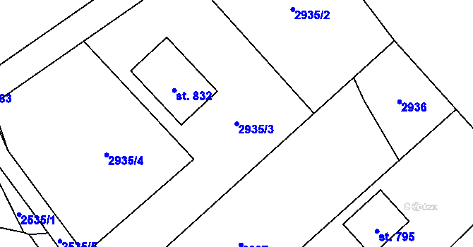 Parcela st. 2935/3 v KÚ Horní Branná, Katastrální mapa