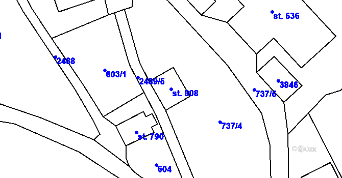 Parcela st. 808 v KÚ Horní Branná, Katastrální mapa