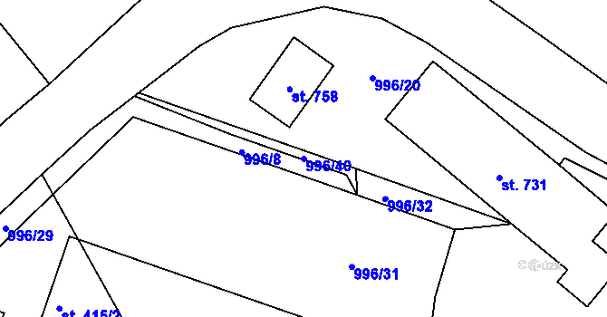 Parcela st. 996/40 v KÚ Horní Branná, Katastrální mapa