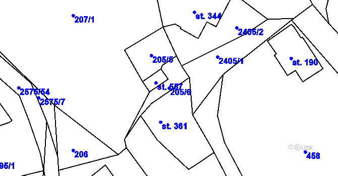 Parcela st. 205/6 v KÚ Horní Branná, Katastrální mapa