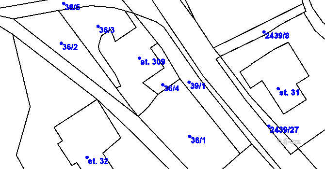 Parcela st. 36/4 v KÚ Horní Branná, Katastrální mapa