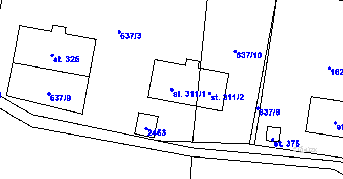 Parcela st. 311/1 v KÚ Horní Brusnice, Katastrální mapa
