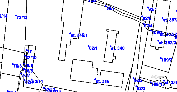 Parcela st. 82/1 v KÚ Horní Brusnice, Katastrální mapa