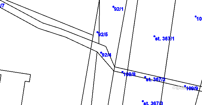 Parcela st. 92/4 v KÚ Horní Brusnice, Katastrální mapa