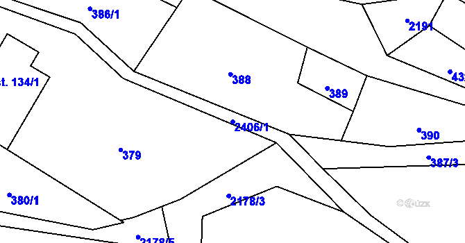 Parcela st. 2406/1 v KÚ Horní Brusnice, Katastrální mapa