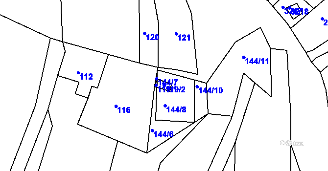 Parcela st. 119/2 v KÚ Čížov, Katastrální mapa