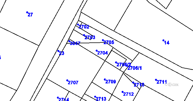 Parcela st. 2704 v KÚ Čížov, Katastrální mapa