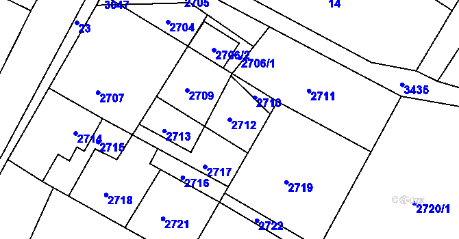 Parcela st. 2712 v KÚ Čížov, Katastrální mapa
