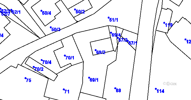 Parcela st. 69/2 v KÚ Vracovice u Horního Břečkova, Katastrální mapa