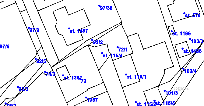 Parcela st. 115/4 v KÚ Horní Bříza, Katastrální mapa