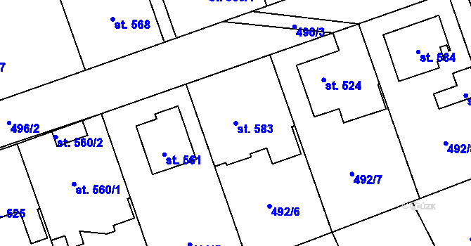 Parcela st. 583 v KÚ Horní Bříza, Katastrální mapa