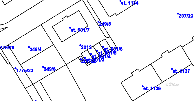 Parcela st. 601/5 v KÚ Horní Bříza, Katastrální mapa