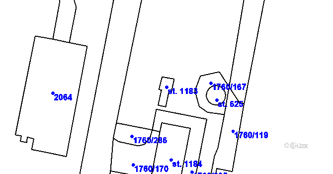 Parcela st. 1183 v KÚ Horní Bříza, Katastrální mapa