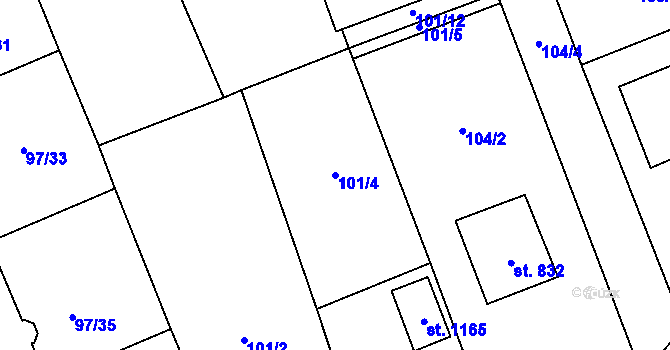 Parcela st. 101/4 v KÚ Horní Bříza, Katastrální mapa