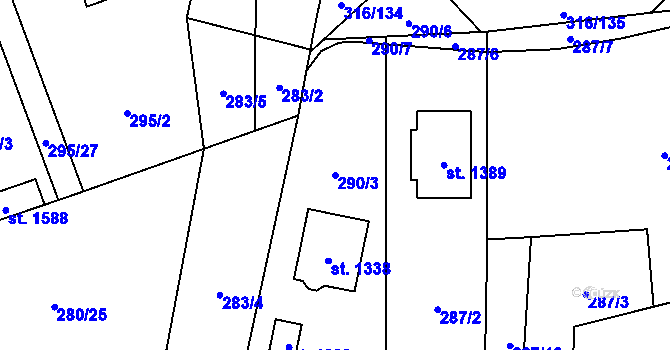 Parcela st. 290/3 v KÚ Horní Bříza, Katastrální mapa