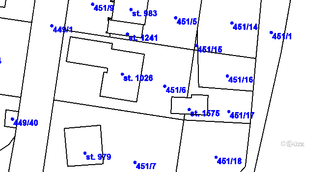 Parcela st. 451/6 v KÚ Horní Bříza, Katastrální mapa