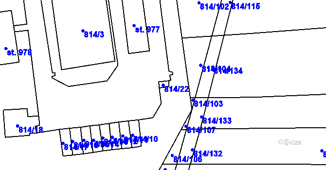 Parcela st. 814/22 v KÚ Horní Bříza, Katastrální mapa